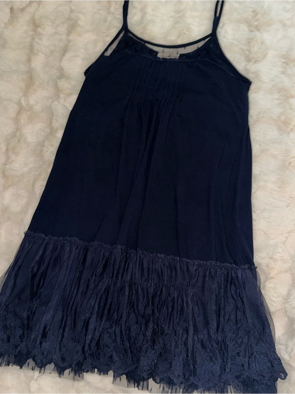 Vintage PJ Dark Blue Lace-Trim Detail Comfortable Stylish Nightdress - Women's